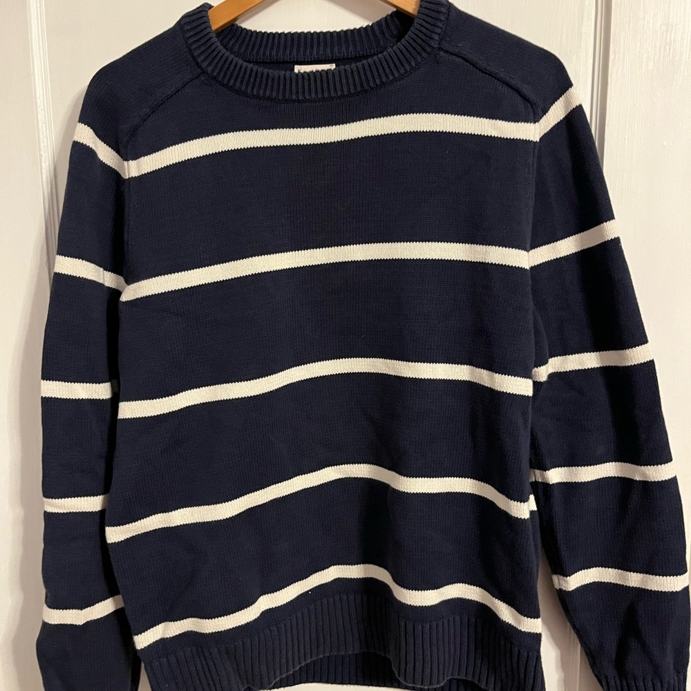 J. Crew Men's Heritage Navy and White Striped Cotton Crewneck Sweater